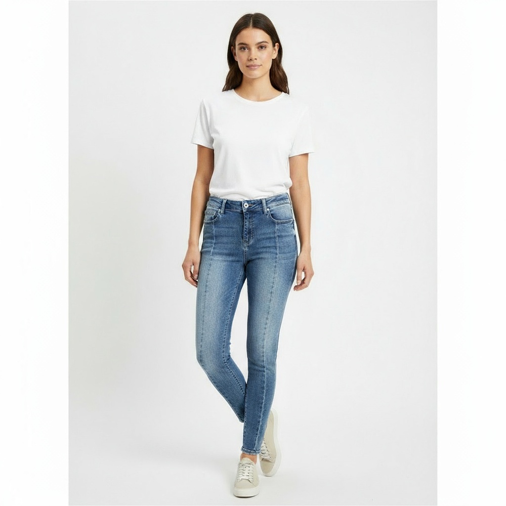 Pistola Women High-Rise Pintuck Skinny Jean Two-Tone Medium Wash Modern Chic